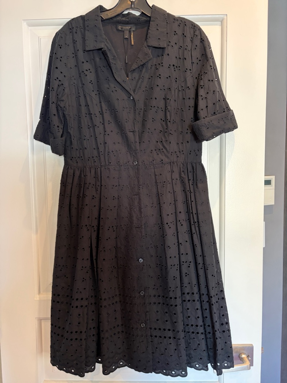 Black Eyelet Shirt Dress - Donna Karan New York